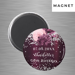 Burgunder Silberflorchen Geburtstag Save the Date Magnet