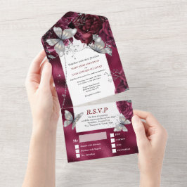 Burgunder Silberschmetterling-Rose  All In One Einladung