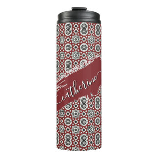 Burgunder Sindhi Ajrak-Stammesmuster Thermosbecher