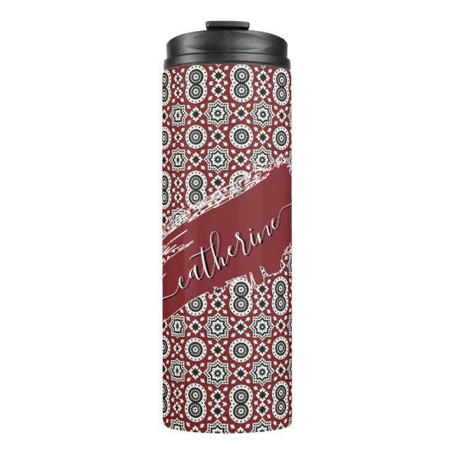 Burgunder Sindhi Ajrak-Stammesmuster  Thermosbecher (Vorderseite)
