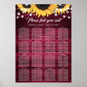 Burgunder-Sonnenblumen-Hochzeitstischplan 16 Poste Poster
