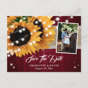 Burgunder-Sonnenblumen-Save-The-Date-Foto-Postkart Ankündigungspostkarte