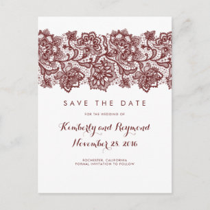 Burgunder Spitze Save-the-Date Ankündigungspostkarte
