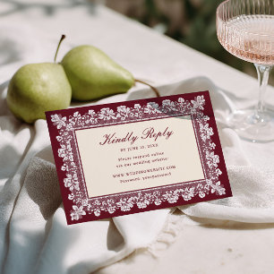 Burgunder Spitzenrahmen Hochzeit RSVP Karte