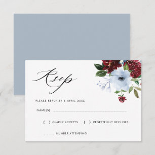 Burgunder staubblaues Blumen-RSVP-Karte RSVP Karte