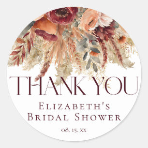 Burgunder Terrakotta Gold Blumen Pampas Danke Runder Aufkleber