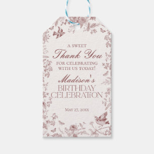 Burgunder Toile De Jouy Blumen Geburtstagsgeschenk Geschenkanhänger