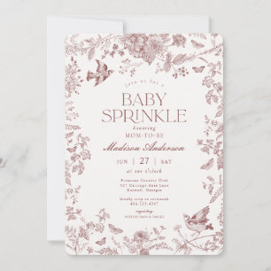 Burgunder Toile De Jouy Französisches Blumen-Baby- Einladung