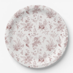 Burgunder Toile De Jouy Vintage Blumen Chinoiserie Pappteller
