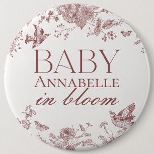 Burgunder Toile De Jouy Vintage Floral Baby Shower Button
