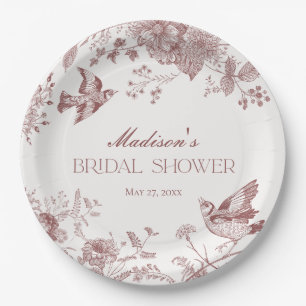 Burgunder Toile Jouy Vintage Florales Brautbad Pappteller
