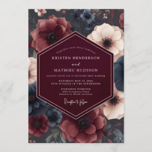 Burgunder Traurige Anemone Hochzeit Einladung