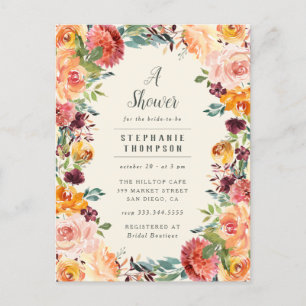 Burgunder u. erröten rosa Blumenrahmen-Brautparty Einladungspostkarte