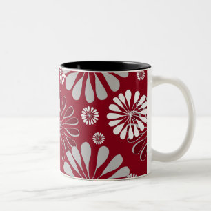 Burgunder und graues Blumen Zweifarbige Tasse