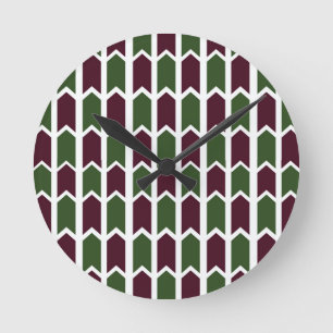 Burgunder und grüner Platten-Zaun Runde Wanduhr