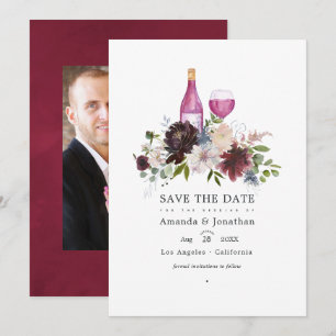 Burgunder- und rosafarbene Weinverkostung Hochzeit Save The Date