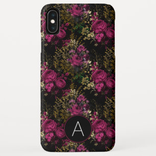 Burgunder und schwarzes Goldfolien-Rosen-Monogramm Case-Mate iPhone Hülle