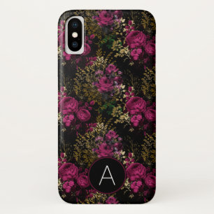Burgunder und schwarzes Goldfolien-Rosen-Monogramm Case-Mate iPhone Hülle
