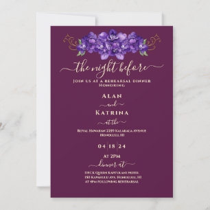 Burgunder Violette Florale Gold Probeessen Einladung