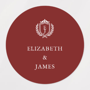 Burgunder-Wappen-Hochzeit mit individuellen Initia Etiketten