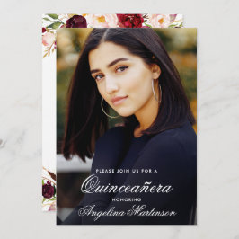 Burgunder Wasserfarbe Foto Quinceanera Einladung