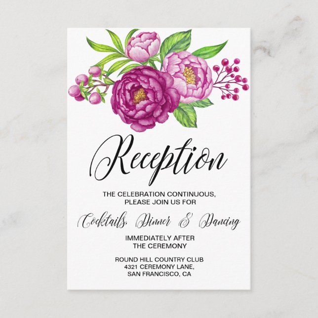 Burgunder Wasserfarbenfrohe Hochzeitsempfang Begleitkarte (Vorderseite)