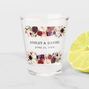 Burgunder-Watercolor-Blumenhochzeit Schnapsglas