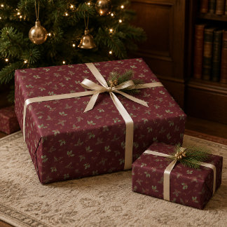 Burgunder-Weihnachts-Geschenkpapier mit botanische Geschenkpapier