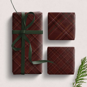 Burgunder-Weihnachtskariert dunkel elegante Feiert Geschenkpapier Set