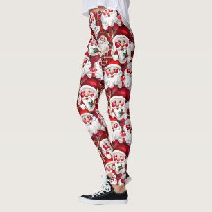 Burgunder-Weihnachtsmann-Karo-Weihnachten Leggings