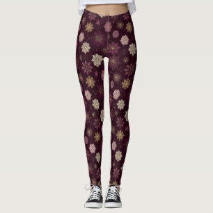 Burgunder-Weihnachtsmuster mit Poinsettie (4) Leggings