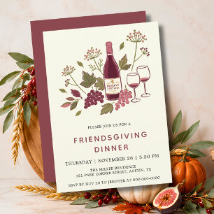 Burgunder-Wein-Friendsgiving-Dinner Einladung