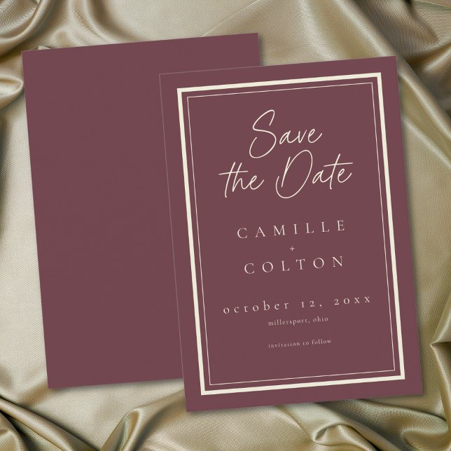 Burgunder-Wein Minimalist Frame Hochzeit Save The Date (Burgundy Wine Minimalist Frame Wedding Save The Date)