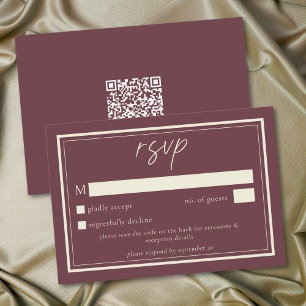 Burgunder-Wein Minimalist Frame Hochzeits-QR-Code RSVP Karte