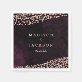 Burgunder Wein & Rose Gold Monogramm Hochzeit Serviette