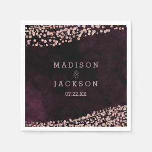 Burgunder Wein & Rose Gold Monogramm Hochzeit Serviette