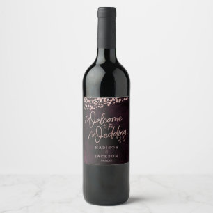 Burgunder Wein & Rose Goldene Hochzeit Willkommen Weinetikett