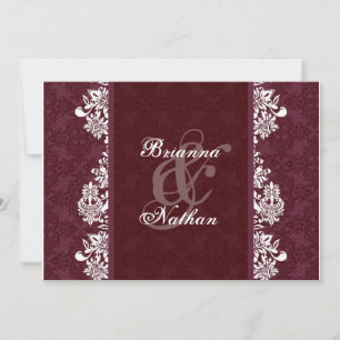Burgunder Wein & White Damask Einladung Hochzeit