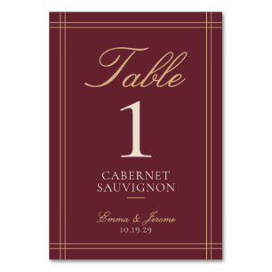 Burgunder-Weingut-Hochzeit Cabernet Sauvignon Tisc Tischnummer