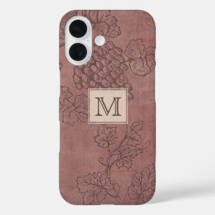 Burgunder-Weinreben-Monogramm iPhone 16 Hülle