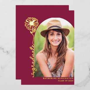 Burgunder-Weinrot-Gold-Handschrift-Foto-Abschluss Folieneinladung