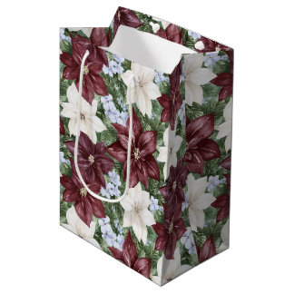Burgunder Weiß Blau Florales Weihnachten Mittlere Geschenktüte