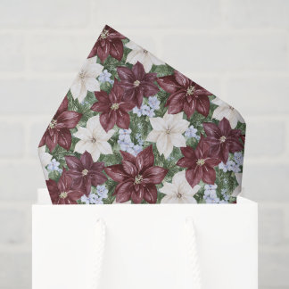 Burgunder Weiß Blau Florales Weihnachten Seidenpapier