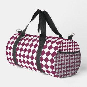 Burgunder-weiß kariertes Diamantmuster Klein Duffle Bag