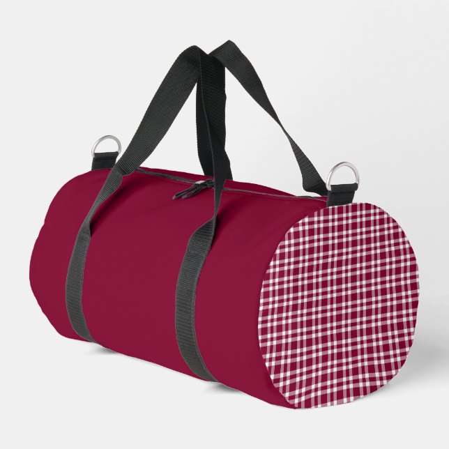 Burgunder Weiß Karomuster Klein Duffle Bag (Linke Seite)