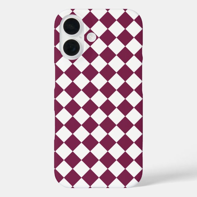 Burgunder Weiß Schachbrett-Diamantmuster Case-Mate iPhone Hülle (Rückseite)