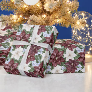 Burgunder Weiße Florale Weihnachten Geschenkpapier