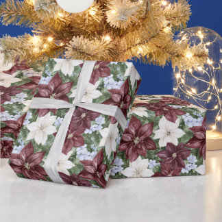 Burgunder Weiße Florale Weihnachten Geschenkpapier