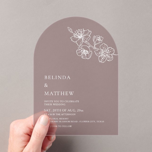 Burgunder Weiße Linie Kunst Minimalistische Hochze Acryleinladungen (Insitu (Handheld))