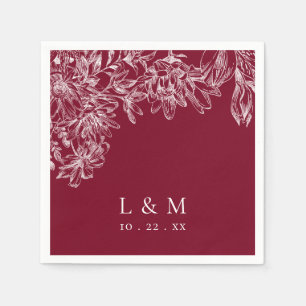 Burgunder Weiße Monogramm Blumen Hochzeit Serviett Serviette